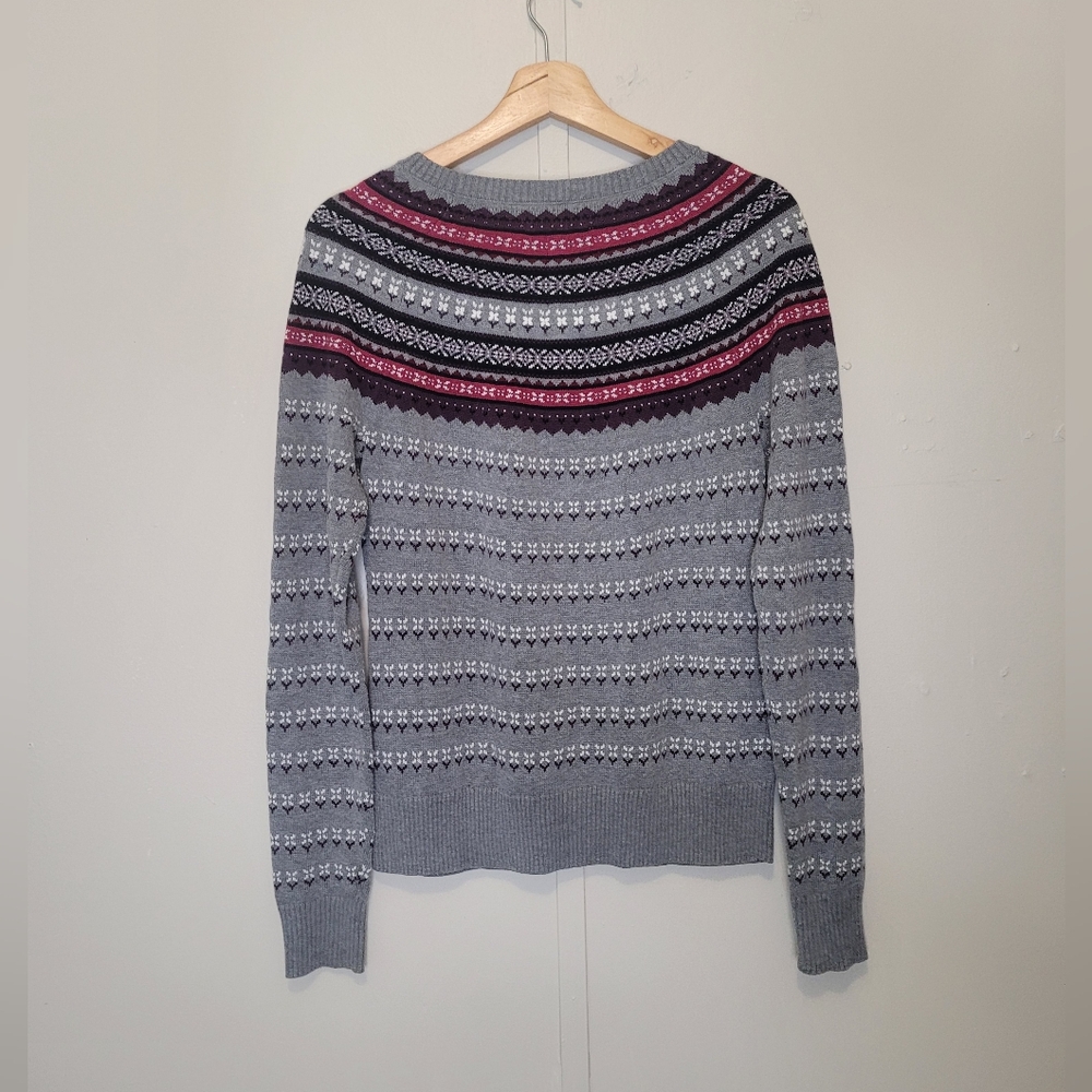 Bass Knit Fair Isle Sweater Womens Size Small Gray Long Sleeve Scoop Neck
